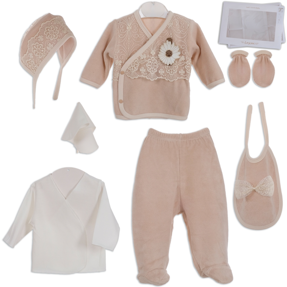 0/3 AY KIZ 7'Lİ KADİFE SET - DANTELLİ