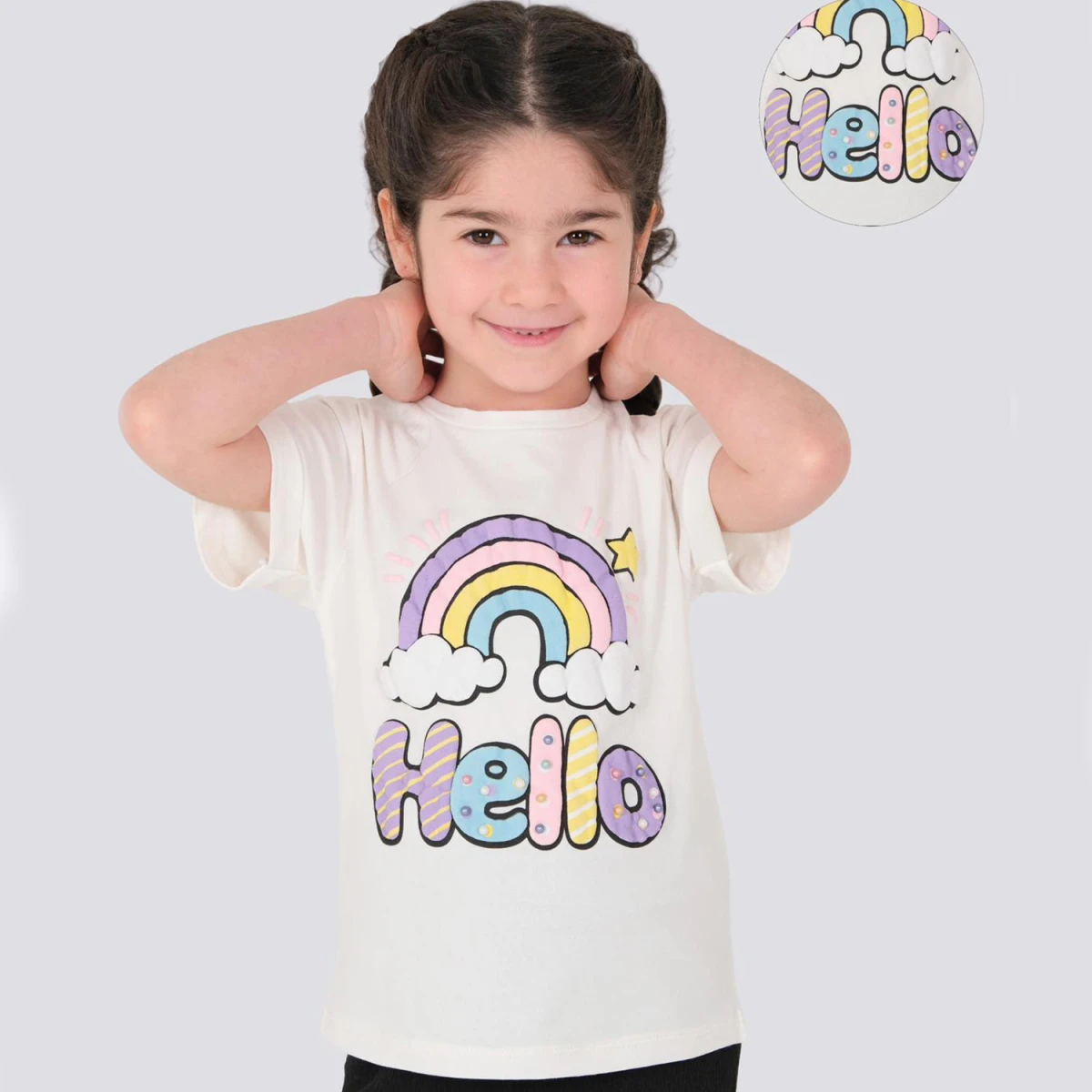 1/4 YAS KIZ HELLO BASKILI TISORT