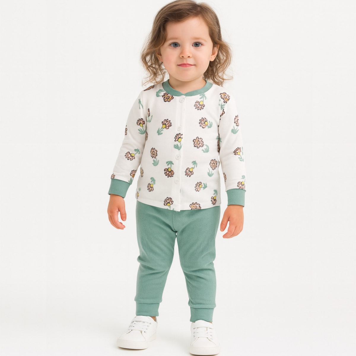 2/5 Y CICEKLI DUGMELI KIZ PIJAMA TAKIMI