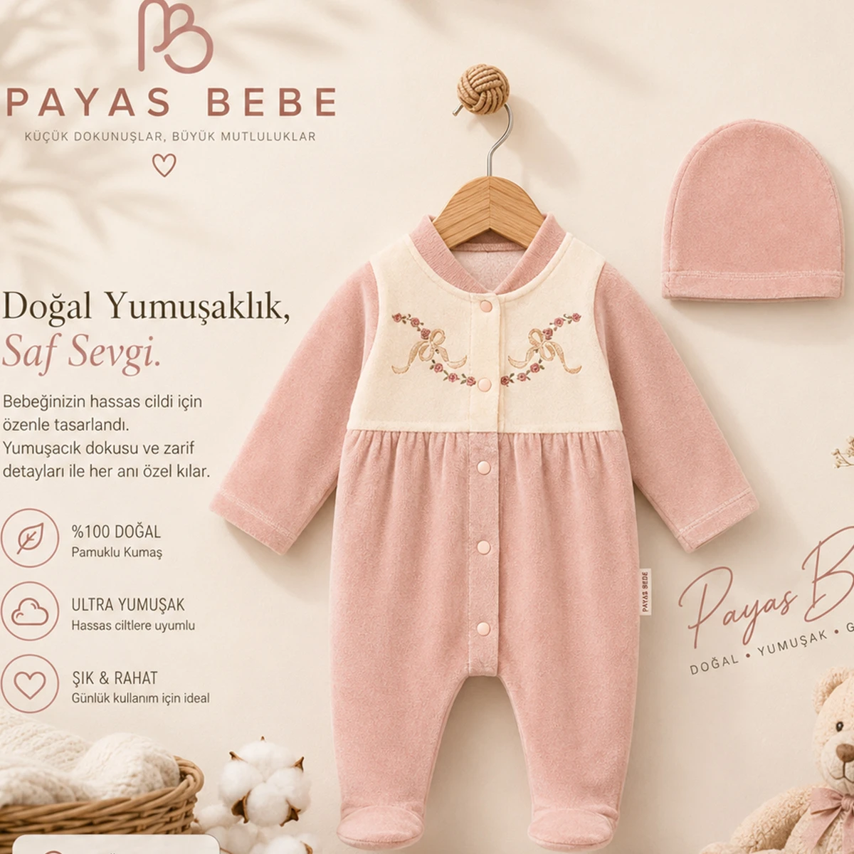 3/12 AY GUL FIYONK NAKISLI KADIFE BEBE TULUM