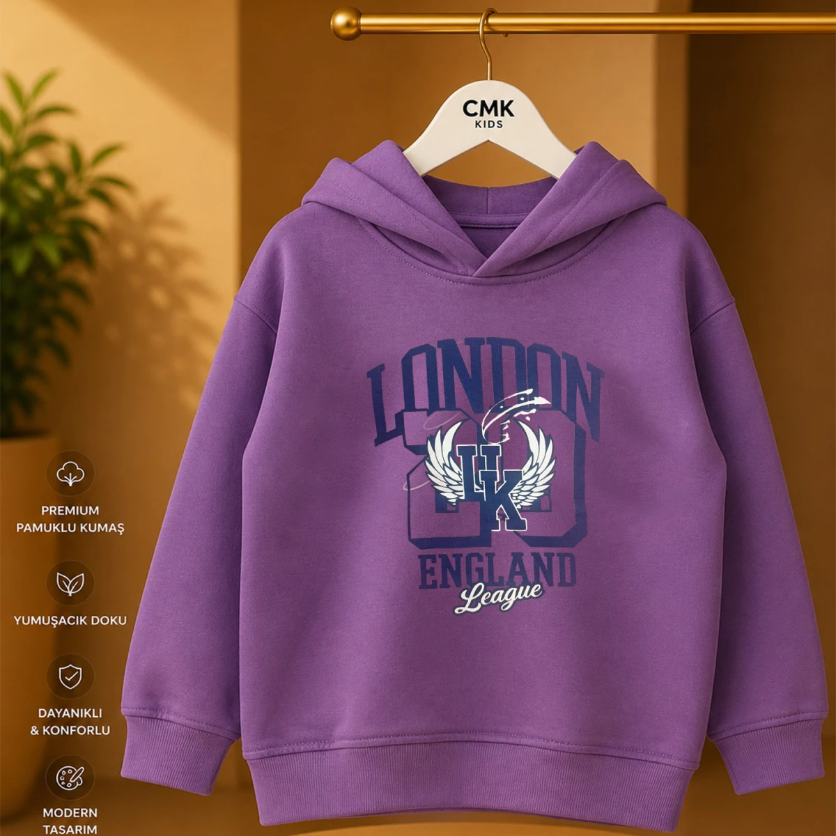 3/12 Y LONDON BASKILI KAPSONLU KIZ SWEATSHIRT