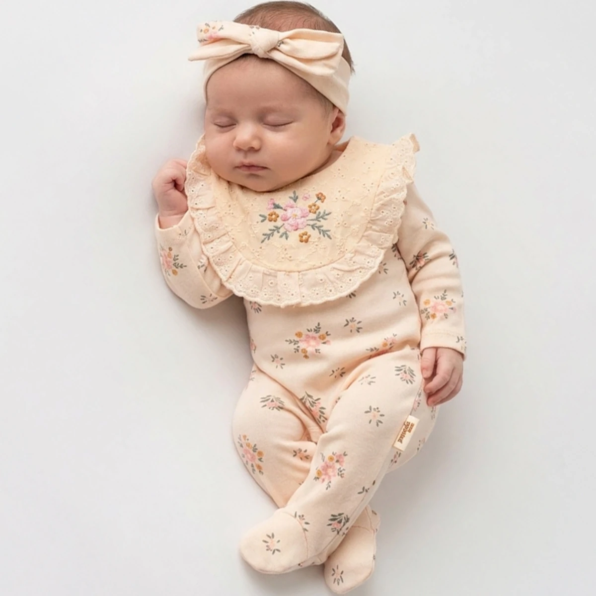 3/6 AY KIZ BABY ÇİÇEK NAKIŞLI VE BRODELİ BANDANALI