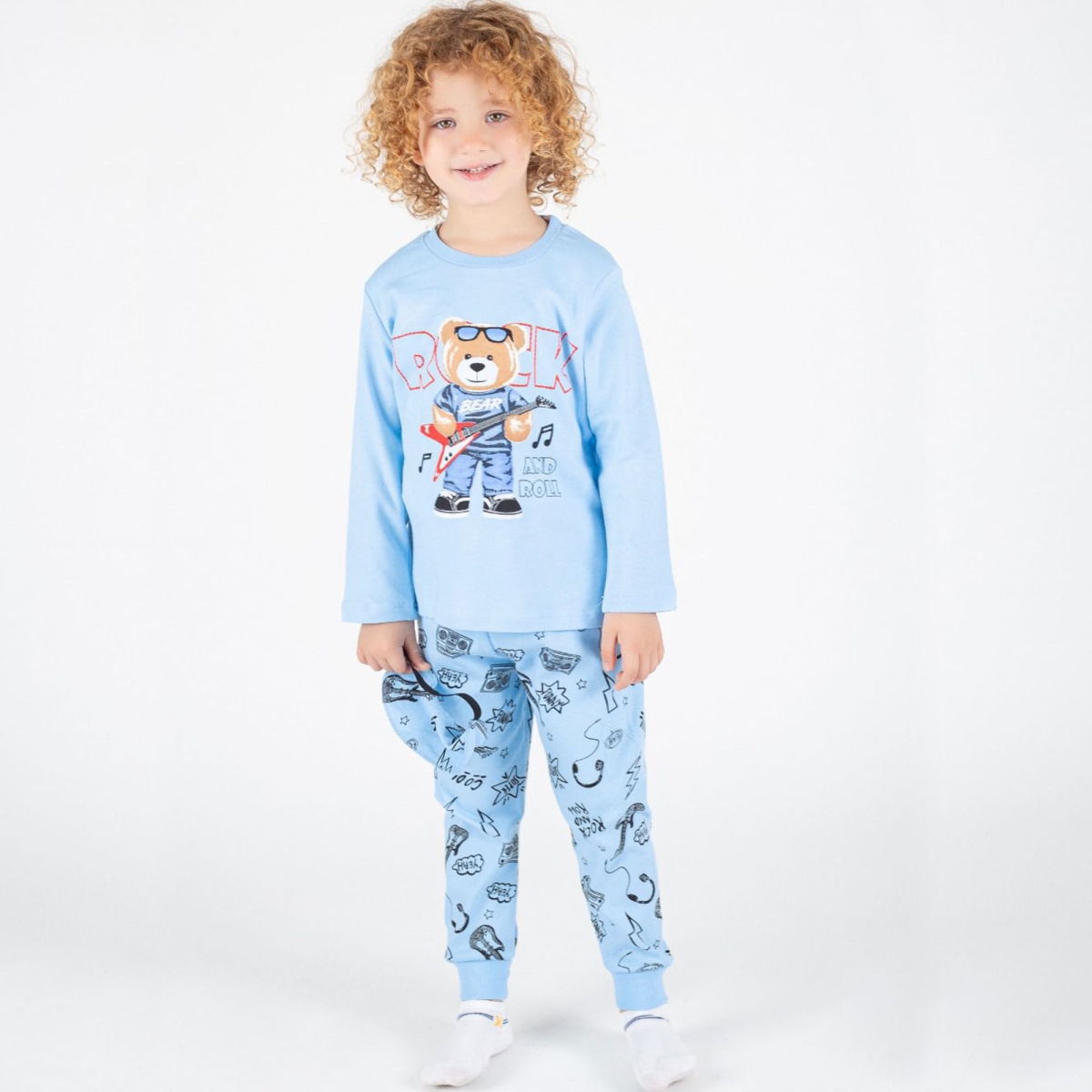 3/6 Y GITARLI AYICIK BASKILI ERKEK PIJAMA TAKIMI