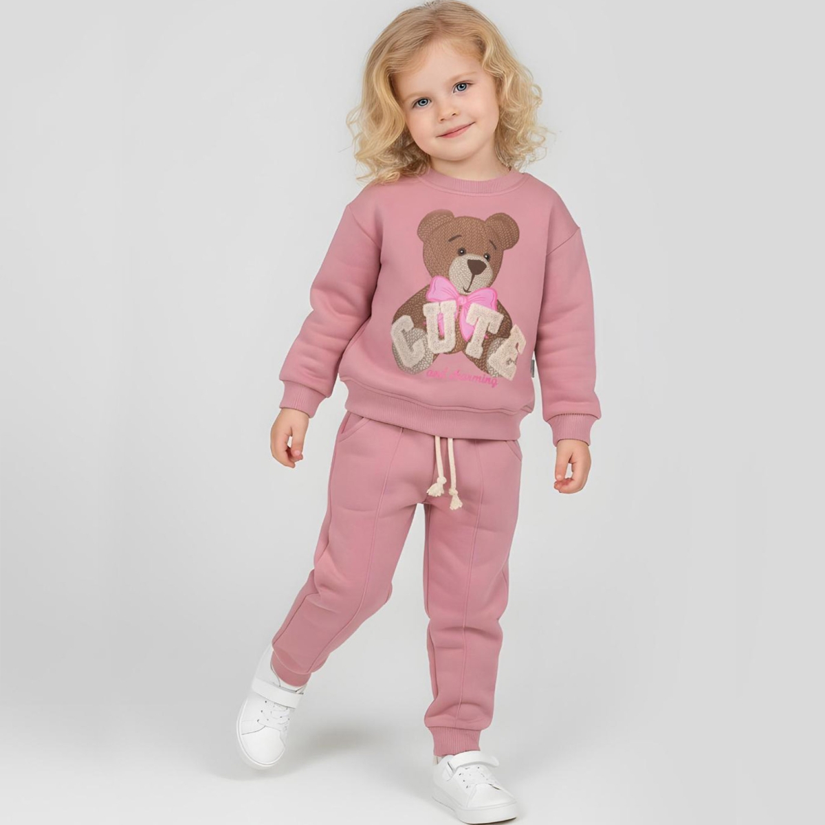 3/6 YAS KIZ 3İPLİK CUTE NAKIŞLI AYICIK BASKILI TAK