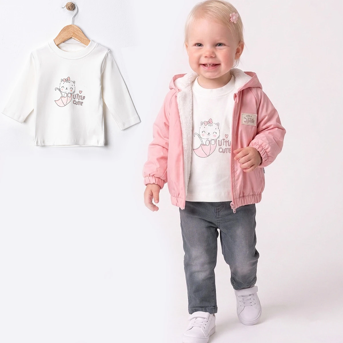 6/24 AY KIZ LİTTLE CUTE KEDİLİ BASKILI ETİKETLİ KI