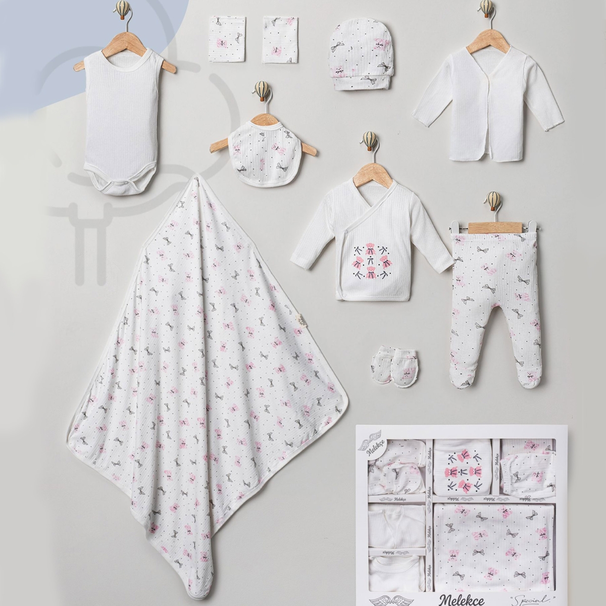 AYI KURDELE  BASKILI 10LU BEBE ZIBIN SET