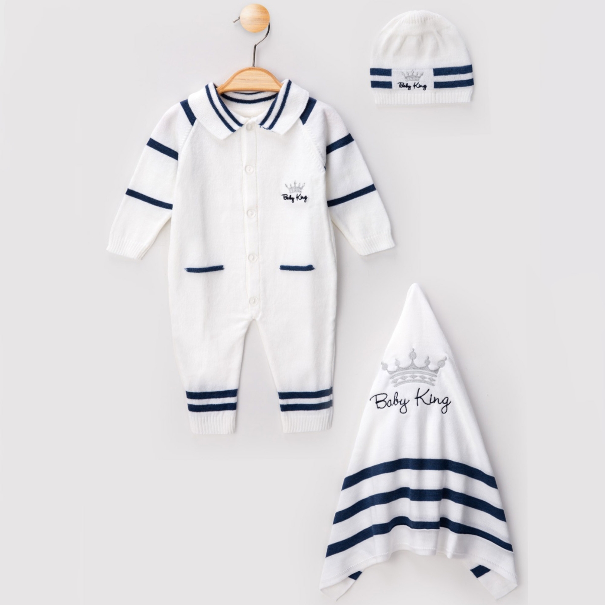 Baby King Baskılı Nakışlı Triko Tulum Zıbın Seti
