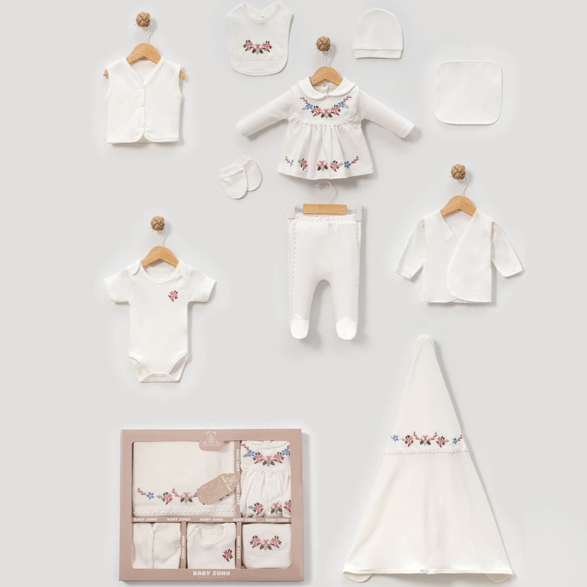 BEBE YAKA CICEK DESENLI 10LU ZIBIN SET