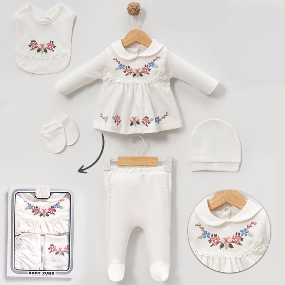 BEBE YAKA CICEKLI 5LI ZIBIN SET