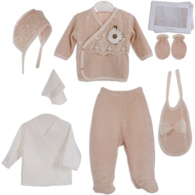 0/3 AY KIZ 7'Lİ KADİFE SET - DANTELLİ