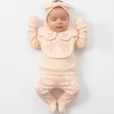 0/3 AY KIZ ÇİÇEK NAKIŞ DESENLİ BEŞLİ SET