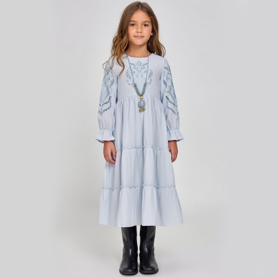 10/16 Y UZUN KOL BRODELI KEMERLI ELBISE