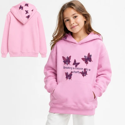 13/16 Y KELEBEK BASKILI KAPSONLU KIZ SWEATSHIRT