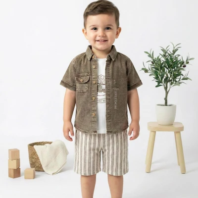 1/4 Y GOMLEKLI CIZGI SORTLU 3LU ERKEK TAKIM