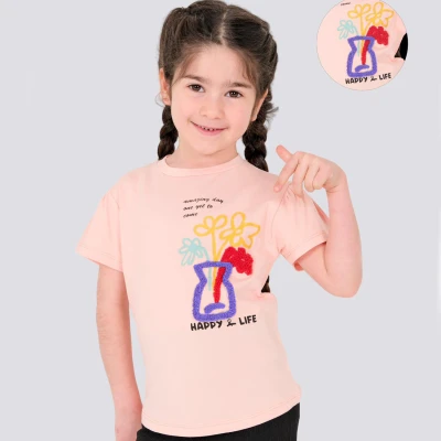 1/4 YAS KIZ  ÇİÇEK VAZO  BASKILI TISORT