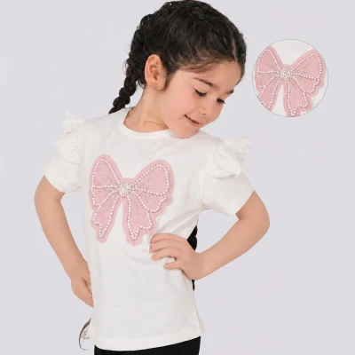 1/4 YAS KIZ  FİYONKLU TAS BASKILI TISORT