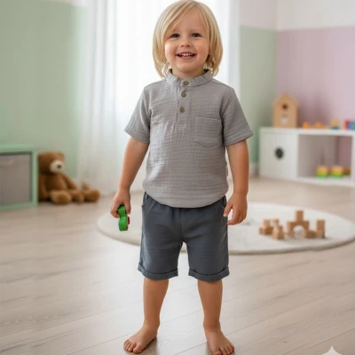 1/5 Y MUSLIN CEPLI GOMLEKLI SORTLU ERKEK TAKIM