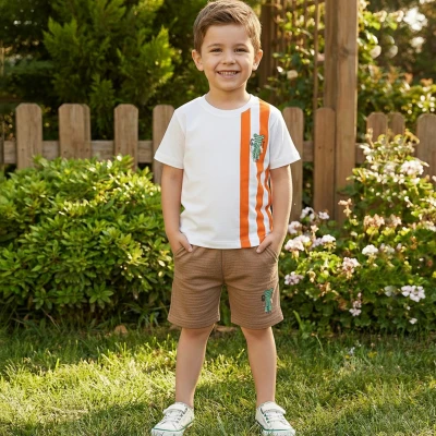 2/5 Y AYICIK BASKILI CIZGILI SORTLU ERKEK TAKIM