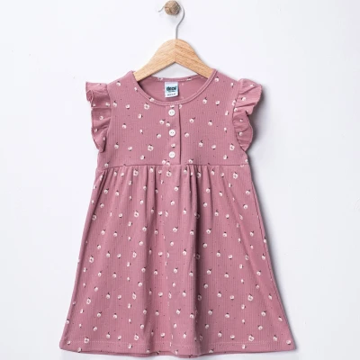 2/5 Y CICEK BASKILI DUGMELI ELBISE