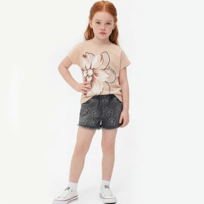 2/5 Y CICEK BASKILI TASLI SORTLU KIZ TAKIM