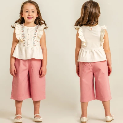 2/5 Y CICEK NAKISLI BLUZ PANT. KIZ TKM