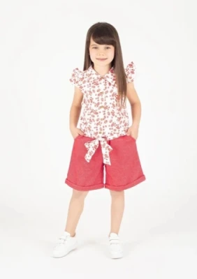 2/5 Y CICEKLI BAGLAMA BLUZLU SORTLU KIZ TAKIM