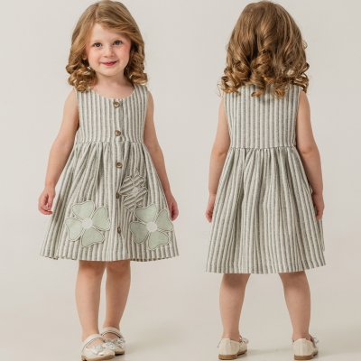 2/5 Y CIZGILI APLIKE DUGMELI ELBISE