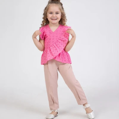 2/5 Y DESENLI BLUZ KUMAS PANT. KIZ TAKIM