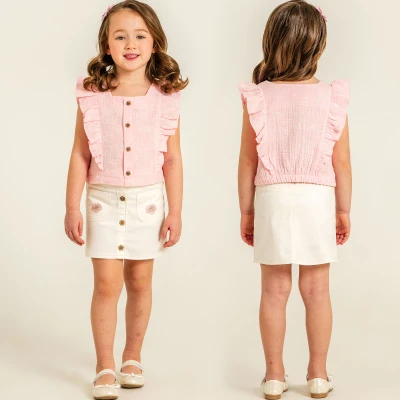  2/5 Y DUGME BLUZ ETEKLI MUSLIN KIZ TAKIM