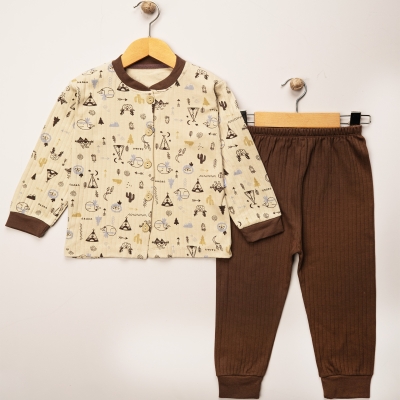2/5 Y DUGMELI BASKILI ERKEK PIJAMA TAKIMI