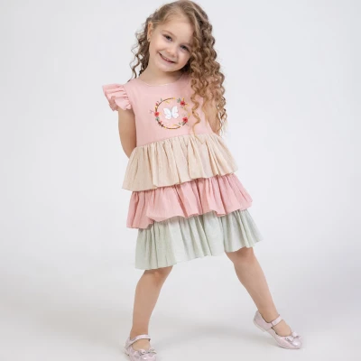 2/5 Y KELEBEK NAKISLI KAT KAT ETEKLI ELBISE