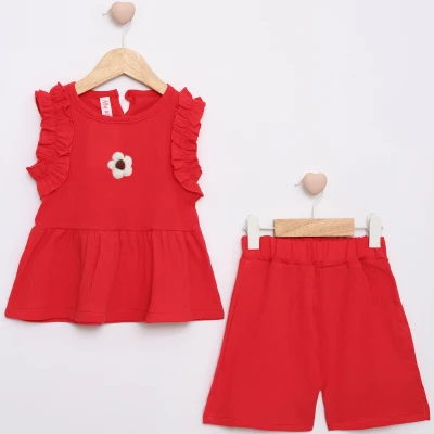 2/5 Y KRINKIL CICEK AKSESUARLI SORTLU KIZ TAKIM