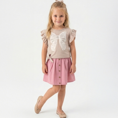 2/5 Y KURDELE BASKILI DUGMELI ETEKLI KIZ TAKIM