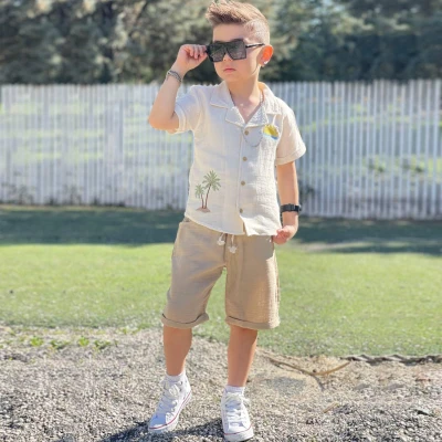 2/5 Y PALMIYE BASKILI GOMLEK SORTLU ERKEK TAKIM