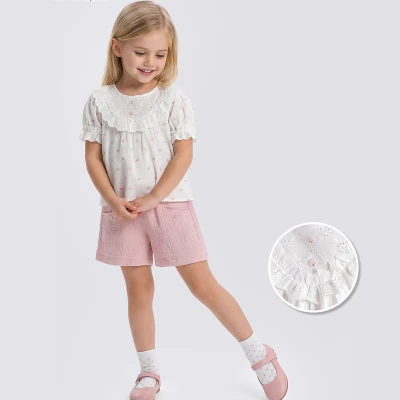 2/5 Y PUANLI ONU DUGMELI MUSLIN SORTLU KIZ TAKIM