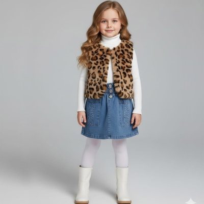 2/5 Y TASLI KOT ETEK LEOPAR YELEK KIZ TAKIM