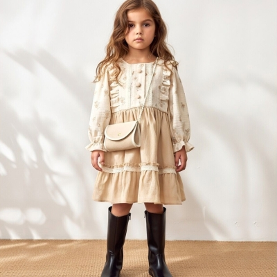 2/5 Y UZUNKOL GUL BASKILI ELBISE