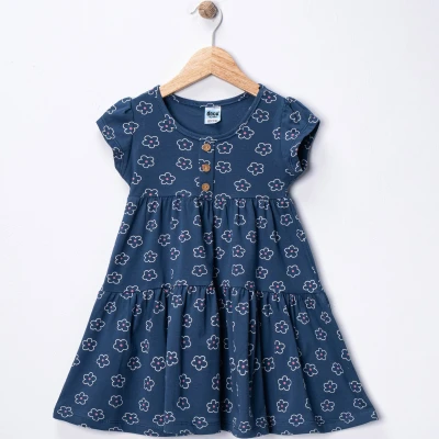 2/5 YAS ÇIÇEK BASKILI DÜĞMELI KIZ ELBİSE