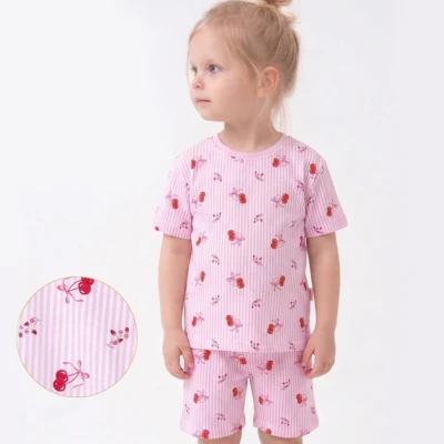 2/5 YAS KIZ ÇİZGİLİ KİRAZ ŞORTLU 2Lİ TAKIM 