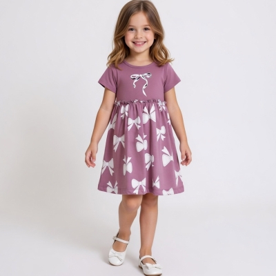 2/5 YAS KIZ FİYONK BASKILI ELBİSE