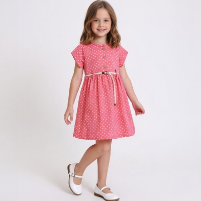 2/5 YAS KIZ PUANLI KEMERLİ ELBİSE