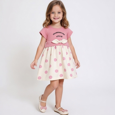 2/5 YAS KIZ PUANLI YAZILI ELBİSE