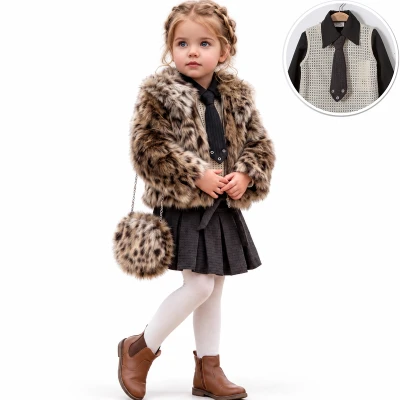 2/5 YAS LEOPAR DESEN PELUS MONT ETEKLI 4LU KIZ TAKIM