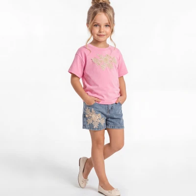 2/6 Y CICEK APLIKELI SORTLU KIZ TAKIM