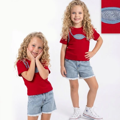 2/6 Y DETAYLI ORME TISORT KOT SORTLU KIZ TAKIM