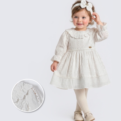 3/12 AY YAKA DANTELLI DELIKLI BEBE ELBISE