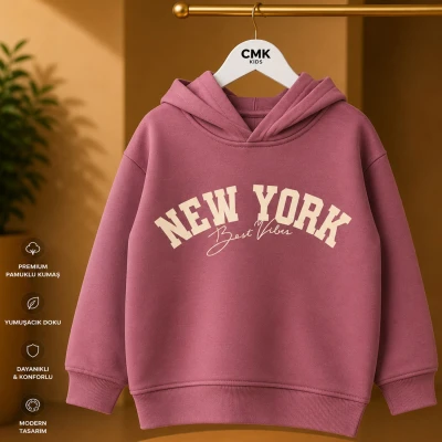 3/12 Y NEWYORK BASKILI KAPSONLU KIZ SWEATSHIRT