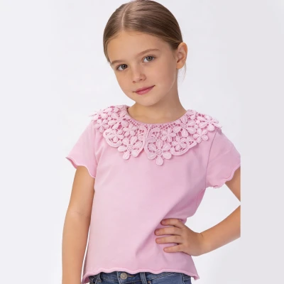 3/6 Y DANTEL YAKALI KIZ TISORT