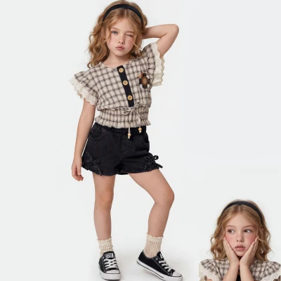 3/6 Y DUGMELI BLUZLU KOT SORTLU KIZ TAKIM