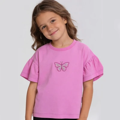 3/6 Y KELEBEK NAKISLI TASLI KIZ TISORT